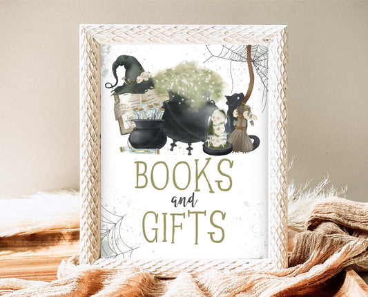 Books And Gifts Sign Halloween Baby Shower, Halloween Baby Shower Sign, Printable Halloween, A Baby Is Brewing Halloween Baby Shower, HBSC05