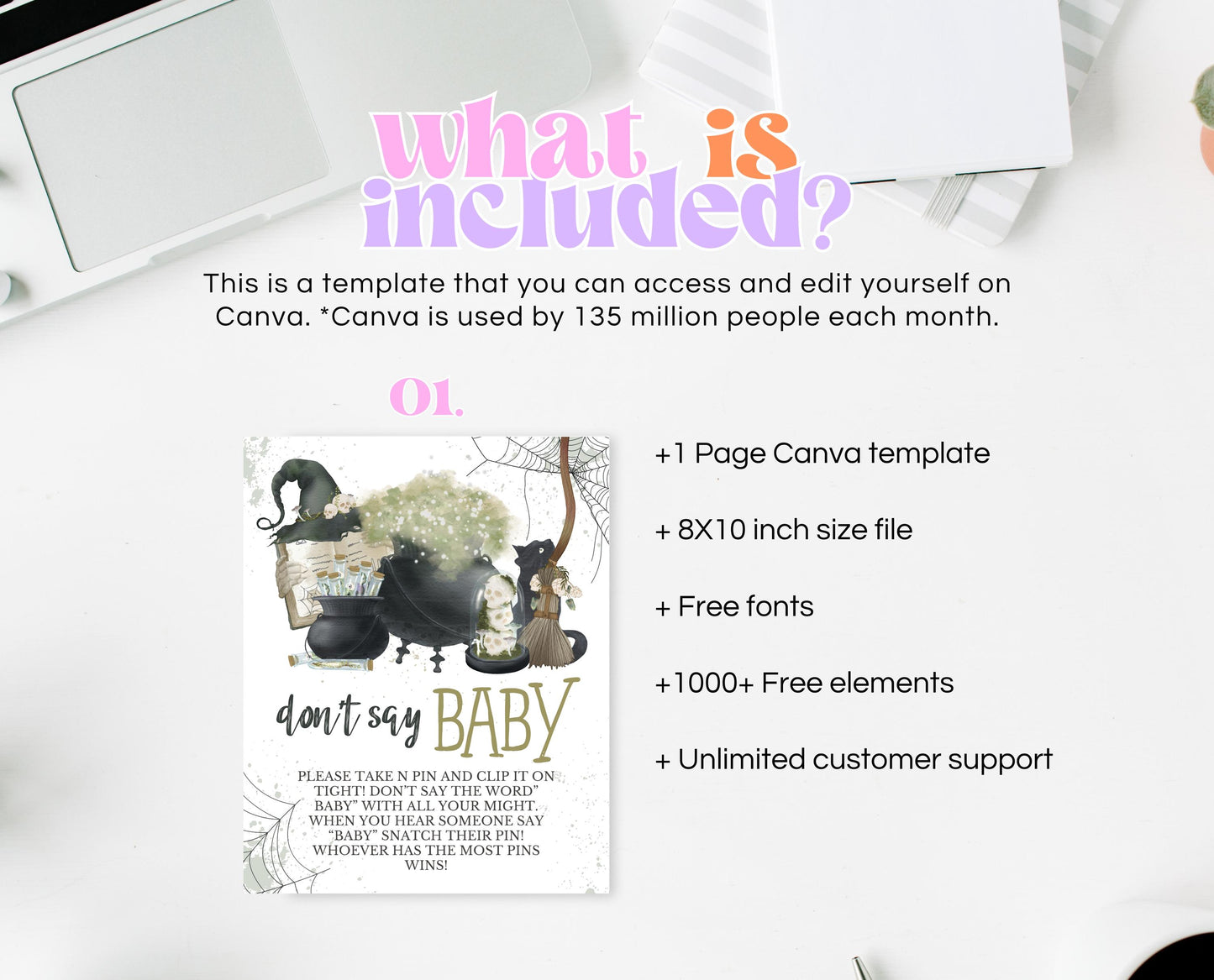 Don't Say Baby Sign Halloween Baby Shower, Halloween Baby Shower Game Sign, Printable Halloween Sign, A Baby Is Brewing Baby Shower, HBSC05
