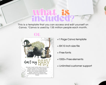 Don't Say Baby Sign Halloween Baby Shower, Halloween Baby Shower Game Sign, Printable Halloween Sign, A Baby Is Brewing Baby Shower, HBSC05