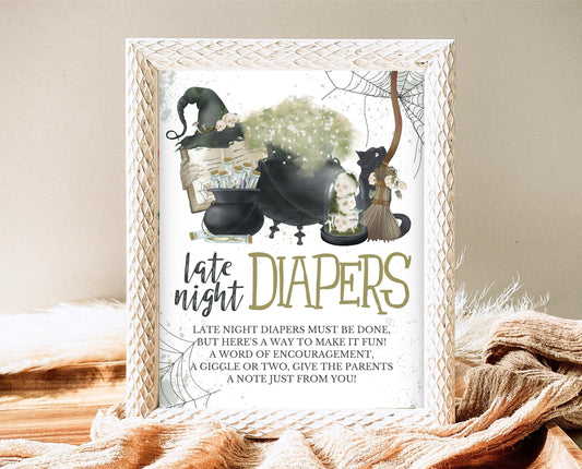 Late Night Diapers Sign Halloween Baby Shower, Halloween Baby Shower Sign, Printable Halloween Sign, A Baby Is Brewing Baby Shower, HBSC05