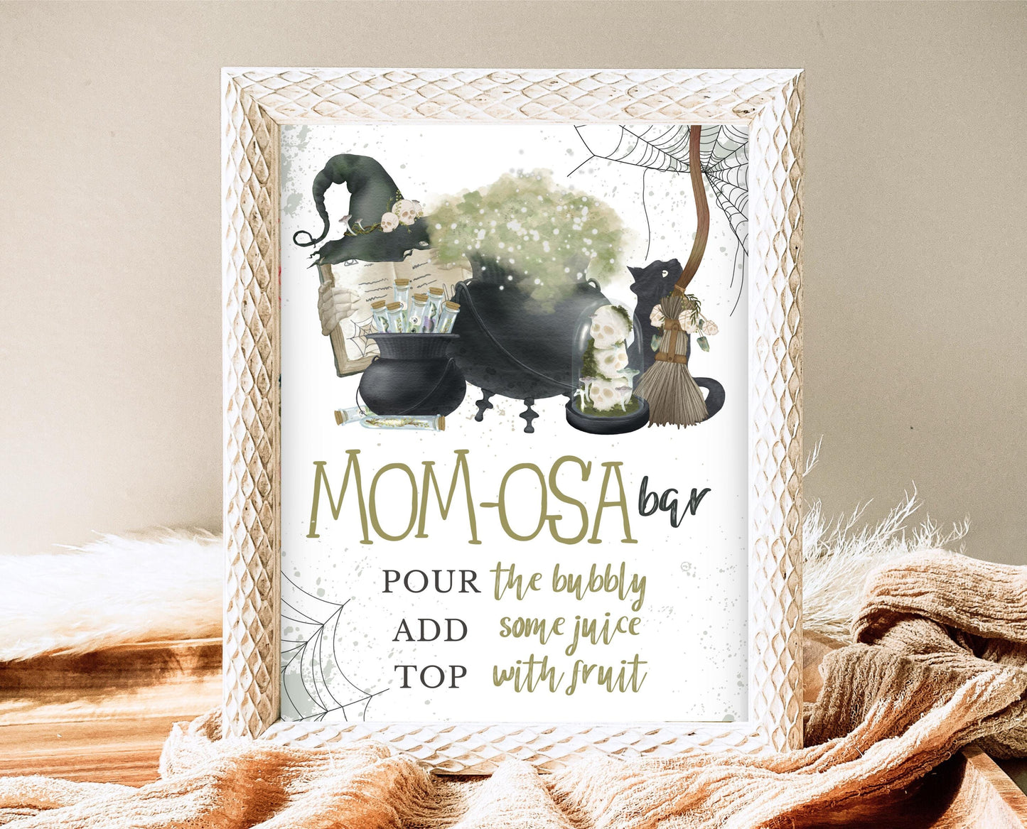 Mom-osa Sign Halloween Baby Shower, Witch Halloween Baby Shower Mimosa Sign, Printable Halloween Sign, A Baby Is Brewing Baby Shower, HBSC05