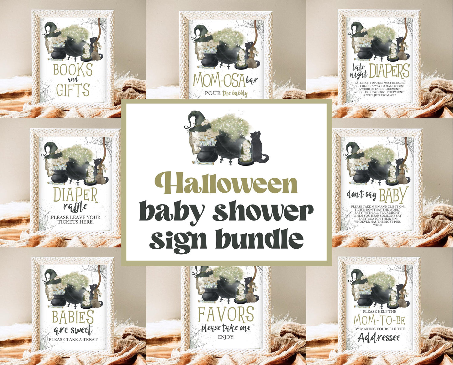 Editable A Baby Is Brewing Halloween Baby Shower Sign Bundle, Halloween Baby Shower Sign Set, Printable Halloween Sign, Halloween, HBSC05