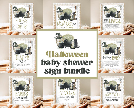 Editable A Baby Is Brewing Halloween Baby Shower Sign Bundle, Halloween Baby Shower Sign Set, Printable Halloween Sign, Halloween, HBSC05