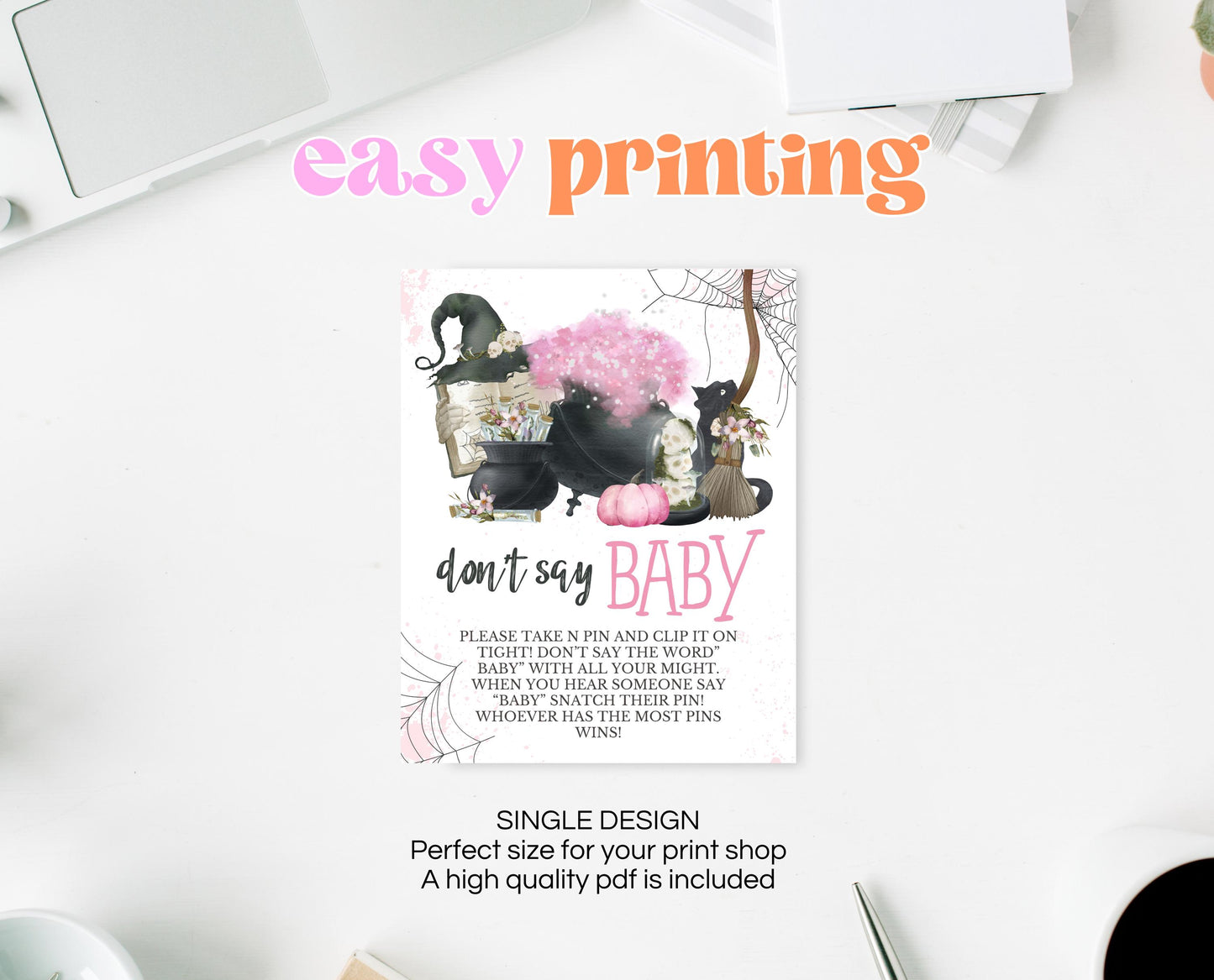Don't Say Baby Sign Halloween Baby Shower, Halloween Baby Shower Game Sign, Printable Halloween Sign, A Baby Is Brewing Baby Shower, HBSC06