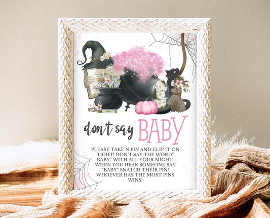 Don't Say Baby Sign Halloween Baby Shower, Halloween Baby Shower Game Sign, Printable Halloween Sign, A Baby Is Brewing Baby Shower, HBSC06