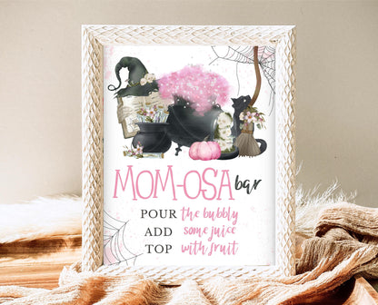 Mom-osa Sign Halloween Baby Shower, Witch Halloween Baby Shower Mimosa Sign, Printable Halloween Sign, A Baby Is Brewing Baby Shower, HBSC06