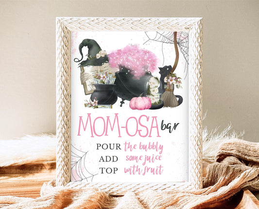 Mom-osa Sign Halloween Baby Shower, Witch Halloween Baby Shower Mimosa Sign, Printable Halloween Sign, A Baby Is Brewing Baby Shower, HBSC06