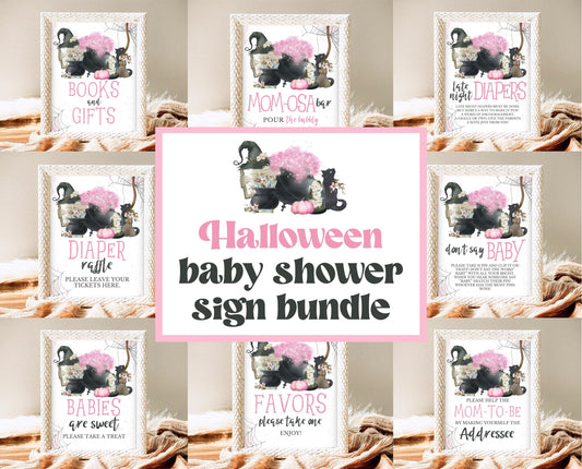 Editable A Baby Is Brewing Halloween Baby Shower Sign Bundle, Halloween Baby Shower Sign Set, Printable Halloween Sign, Halloween, HBSC06