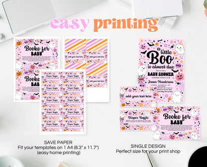 Editable A Little Boo Is Almost Due Halloween Baby Shower Invitation Bundle, Girl Halloween Baby Shower Invitation, Pink Baby Shower, HBSC07