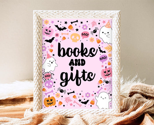 Books And Gifts Sign Halloween Baby Shower, Halloween Baby Shower Sign, Printable Halloween, A Little Boo Is Almost Due Baby Shower, HBSC07