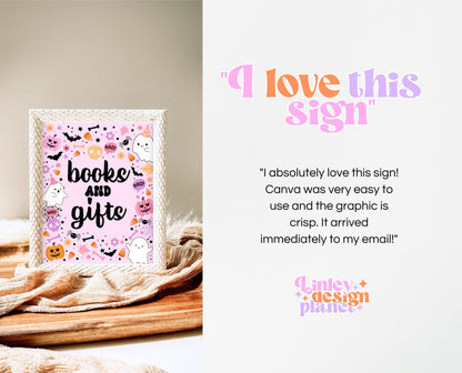 Books And Gifts Sign Halloween Baby Shower, Halloween Baby Shower Sign, Printable Halloween, A Little Boo Is Almost Due Baby Shower, HBSC07