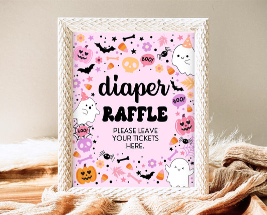Diaper Raffle Sign Halloween Baby Shower, Baby Shower Game Sign, Printable Halloween Sign, A Little Boo Is Almost Due Baby Shower, HBSC07