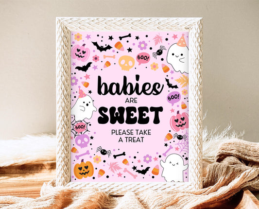 Babies Are Sweet Sign Halloween Baby Shower, Halloween Favors Sign, Printable Halloween Sign, A Little Boo Is Almost Due Baby Shower, HBSC07