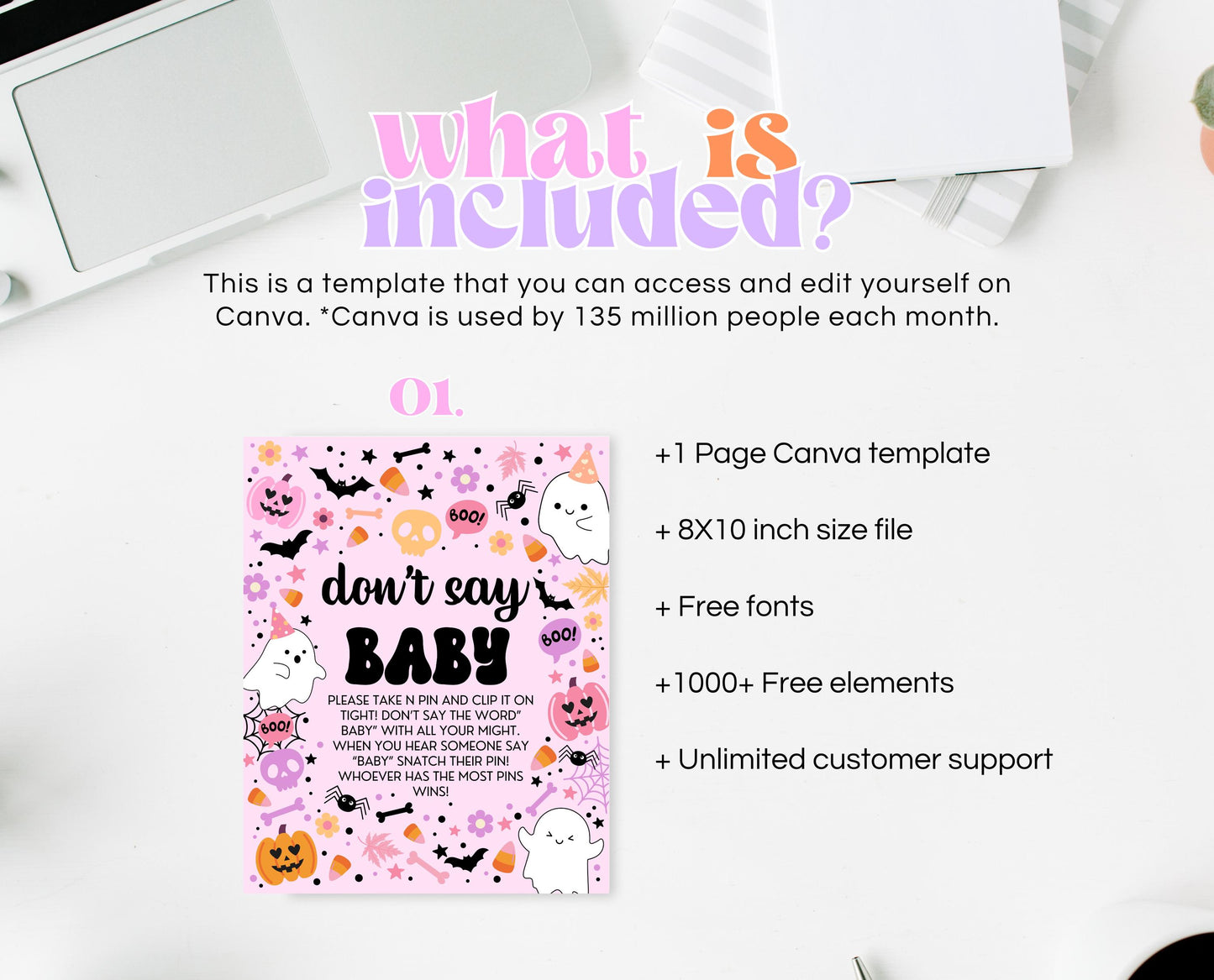Don't Say Baby Sign Halloween Baby Shower, Baby Shower Game Sign, Printable Halloween Sign, A Little Boo Is Almost Due Baby Shower, HBSC07