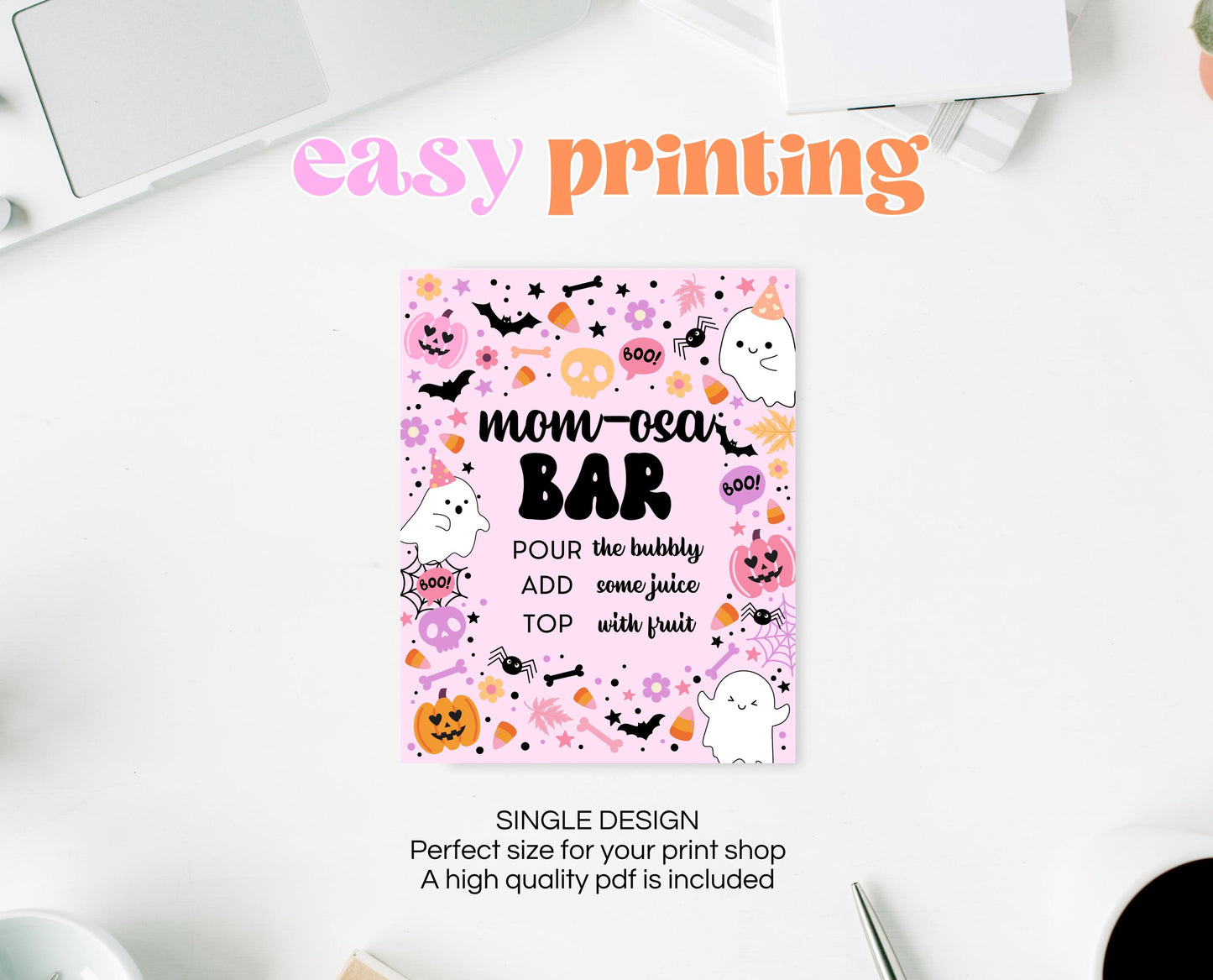 Mom-osa Sign Halloween Baby Shower, Girl Baby Shower Mimosa Sign, Printable Halloween Sign, A Little Boo Is Almost Due Baby Shower, HBSC07