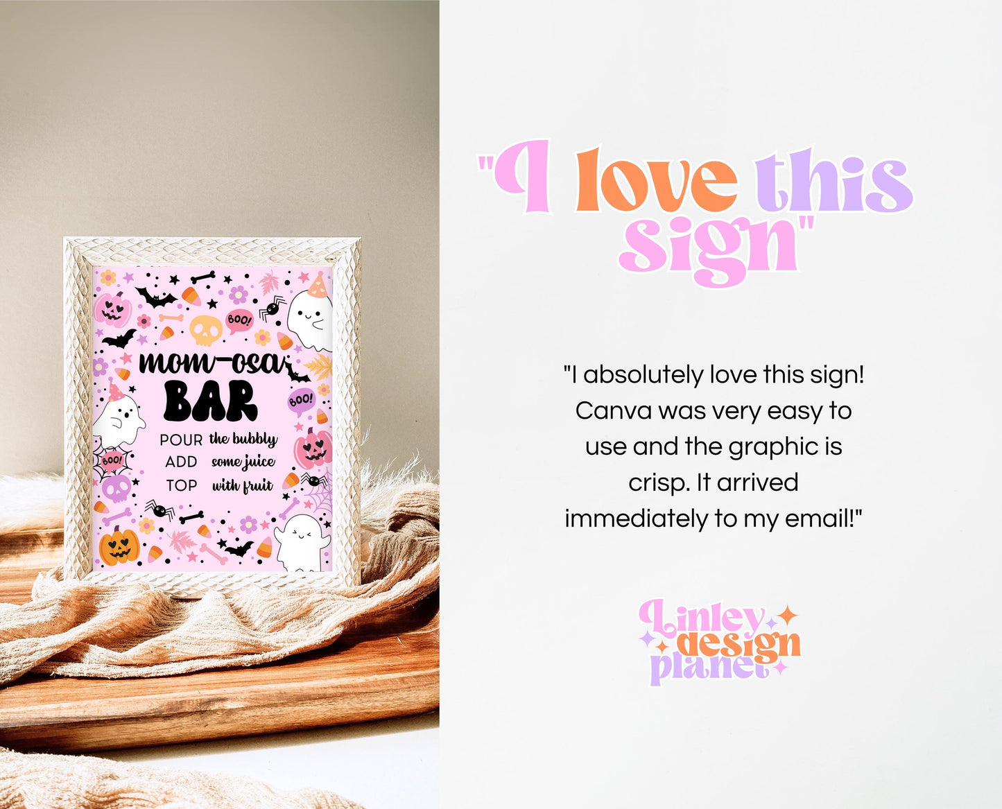 Mom-osa Sign Halloween Baby Shower, Girl Baby Shower Mimosa Sign, Printable Halloween Sign, A Little Boo Is Almost Due Baby Shower, HBSC07