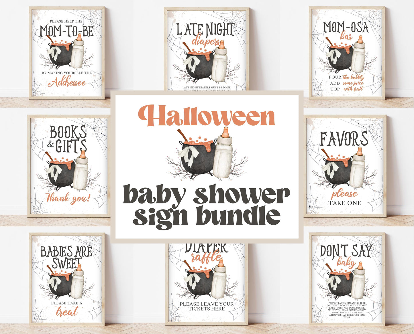 Editable A Baby Is Brewing Halloween Baby Shower Sign Bundle, Halloween Baby Shower Sign Set, Printable Halloween Sign, Halloween, HBSC01