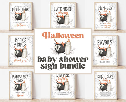 Editable A Baby Is Brewing Halloween Baby Shower Sign Bundle, Halloween Baby Shower Sign Set, Printable Halloween Sign, Halloween, HBSC01
