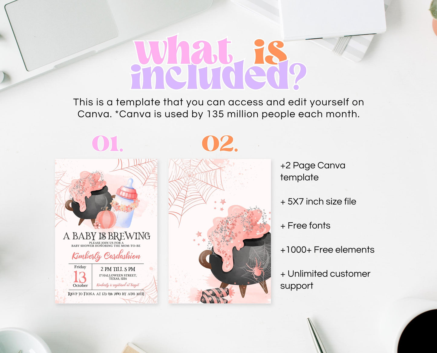 Editable A Baby is Brewing Halloween Baby Shower Invitation, Gender Neutral Halloween Baby Shower Invitation Template, Witch Baby Shower