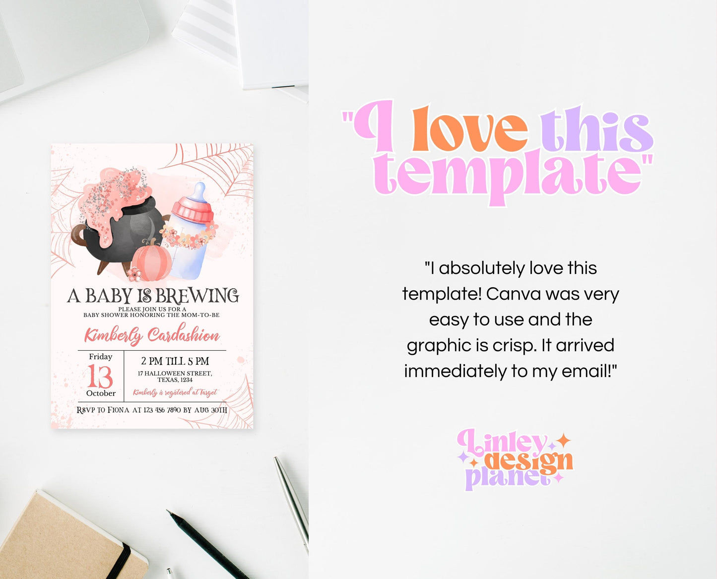 Editable A Baby is Brewing Halloween Baby Shower Invitation, Gender Neutral Halloween Baby Shower Invitation Template, Witch Baby Shower
