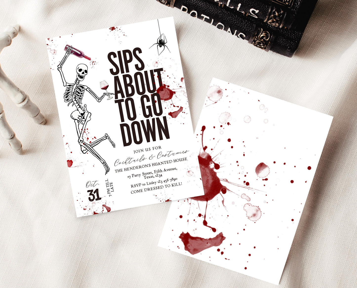 Editable Halloween Wine Invitation, Halloween Costume Party Invite, Halloween Birthday Invite, Skull Invitation, Cocktail Halloween Invite