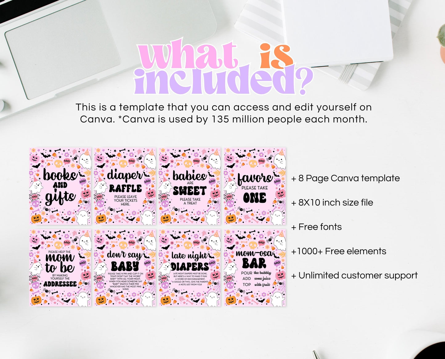 Editable A Little Boo Is Almost Due Halloween Baby Shower Sign Bundle, Halloween Baby Shower Sign Set, Printable Pink Halloween Sign, HBSC07
