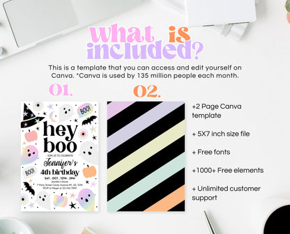 Editable Pastel Halloween Birthday Invitation, Holographic Halloween Invitation, Spooky Invitation, Halloween Template, Printable, PHBP02