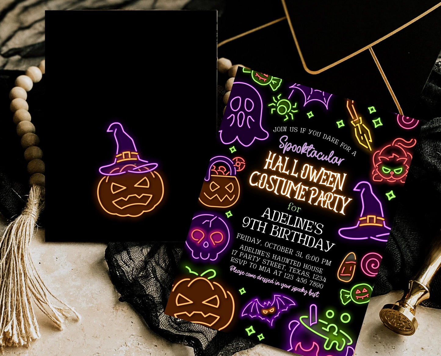 Editable Neon Halloween Party Invitation, Spooky Halloween Party Invite, Printable Neon Halloween Birthday Invite, Neon Halloween, NHBP02