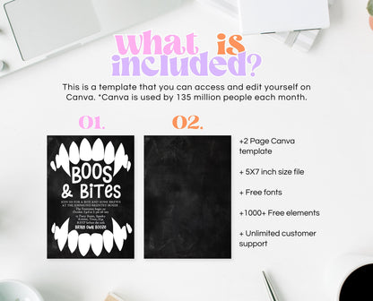 Editable Halloween Costume Party Invitation, Halloween Booze Party Invite, Printable Vampire Invite, Boos And Bites Invitation