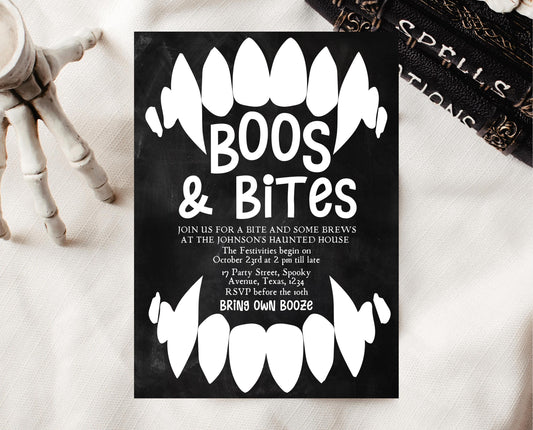 Editable Halloween Costume Party Invitation, Halloween Booze Party Invite, Printable Vampire Invite, Boos And Bites Invitation