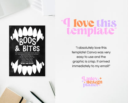 Editable Halloween Costume Party Invitation, Halloween Booze Party Invite, Printable Vampire Invite, Boos And Bites Invitation