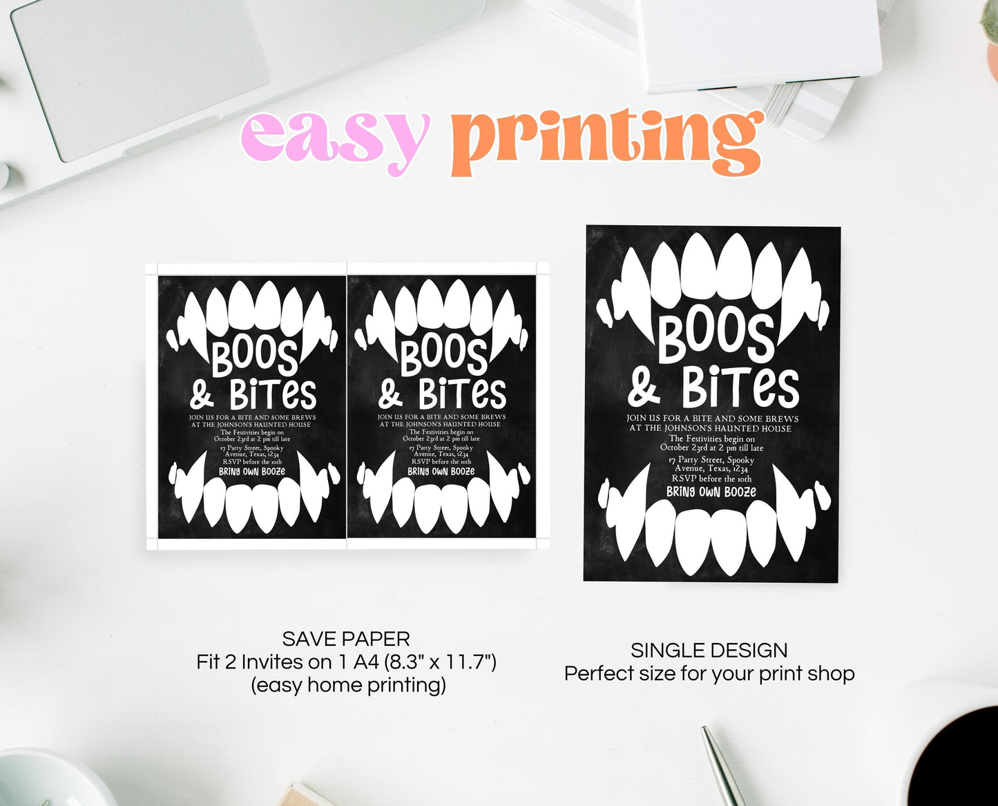 Editable Halloween Costume Party Invitation, Halloween Booze Party Invite, Printable Vampire Invite, Boos And Bites Invitation