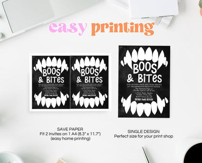 Editable Halloween Costume Party Invitation, Halloween Booze Party Invite, Printable Vampire Invite, Boos And Bites Invitation