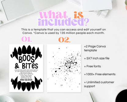 Editable Halloween Vampire Party Invitation, Halloween Booze Party Invite, Printable Halloween Costume Party Invite, Boos And Bites Invite