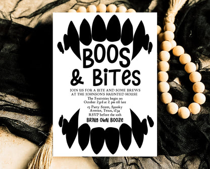 Editable Halloween Vampire Party Invitation, Halloween Booze Party Invite, Printable Halloween Costume Party Invite, Boos And Bites Invite
