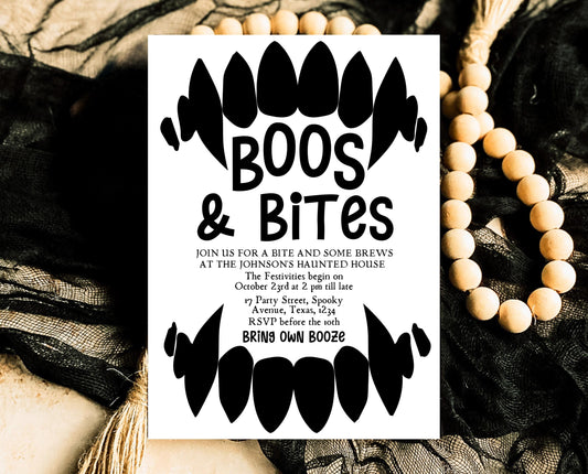 Editable Halloween Vampire Party Invitation, Halloween Booze Party Invite, Printable Halloween Costume Party Invite, Boos And Bites Invite
