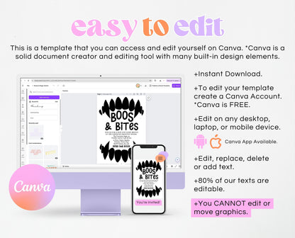 Editable Halloween Vampire Party Invitation, Halloween Booze Party Invite, Printable Halloween Costume Party Invite, Boos And Bites Invite