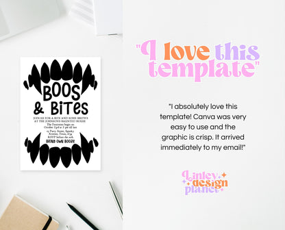 Editable Halloween Vampire Party Invitation, Halloween Booze Party Invite, Printable Halloween Costume Party Invite, Boos And Bites Invite