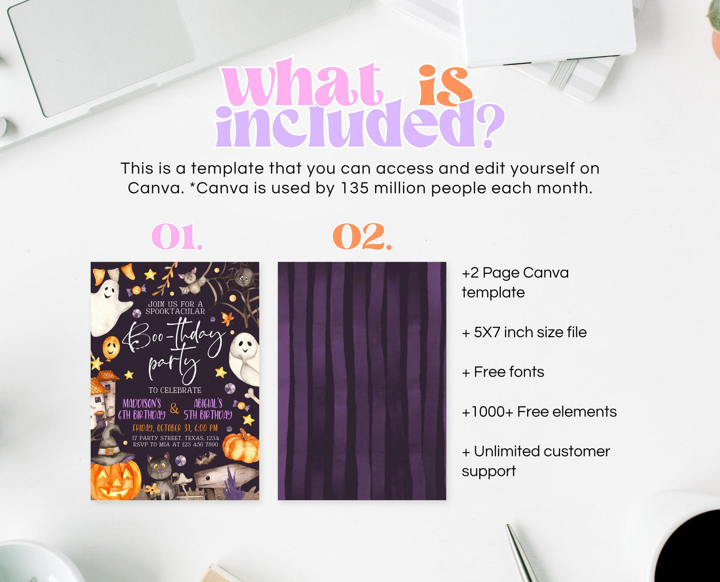 Editable Halloween Joint Birthday Invitation, Spooky Halloween Twin Birthday Party Invite, Halloween Brother And Sister Birthday Invitation