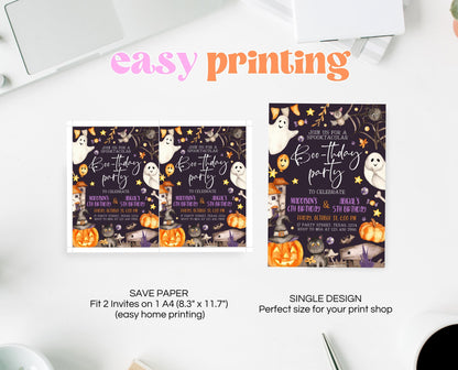 Editable Halloween Joint Birthday Invitation, Spooky Halloween Twin Birthday Party Invite, Halloween Brother And Sister Birthday Invitation