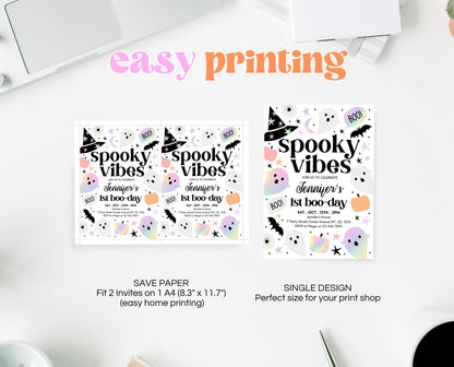 Editable Pastel Halloween Birthday Invitation, Holographic Halloween Invitation, Spooky Invitation, Halloween Template, Printable, PHBP02