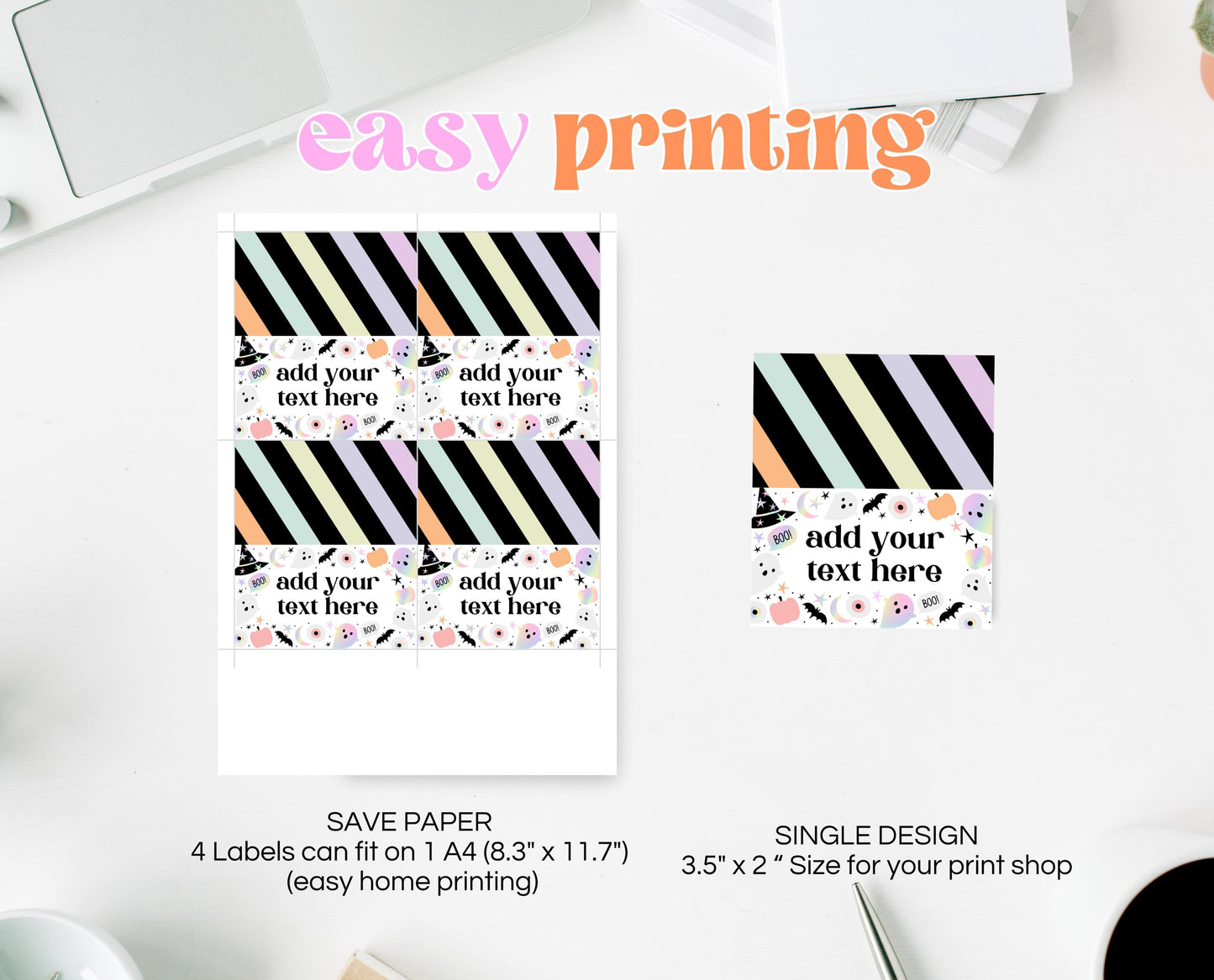 Editable Pastel Halloween Birthday Food Label, Holographic Halloween Tent Cards, Spooky Pink Labels, Halloween Template, Printable, PHBP02