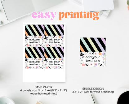 Editable Pastel Halloween Birthday Food Label, Holographic Halloween Tent Cards, Spooky Pink Labels, Halloween Template, Printable, PHBP02