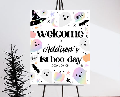 Editable Pastel Halloween Birthday Welcome Sign, Holographic Halloween Sign, Spooky Welcome Poster, Halloween Template, Printable, PHBP02