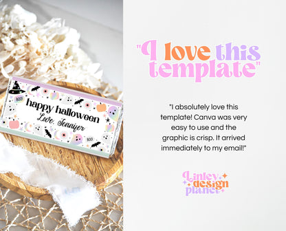 Editable Pastel Halloween Chocolate Wrapper, Holographic Halloween Candy Wrapper, Pastel Pink Chocolate Label, Template, Printable, PHBP02