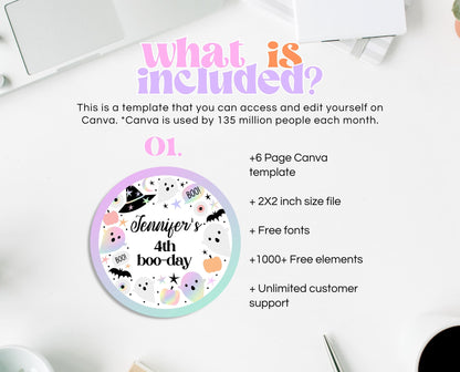 Editable Pastel Halloween Birthday Cupcake Toppers, Holographic Halloween Cake Toppers, Pastel Halloween, Template, Printable, PHBP02