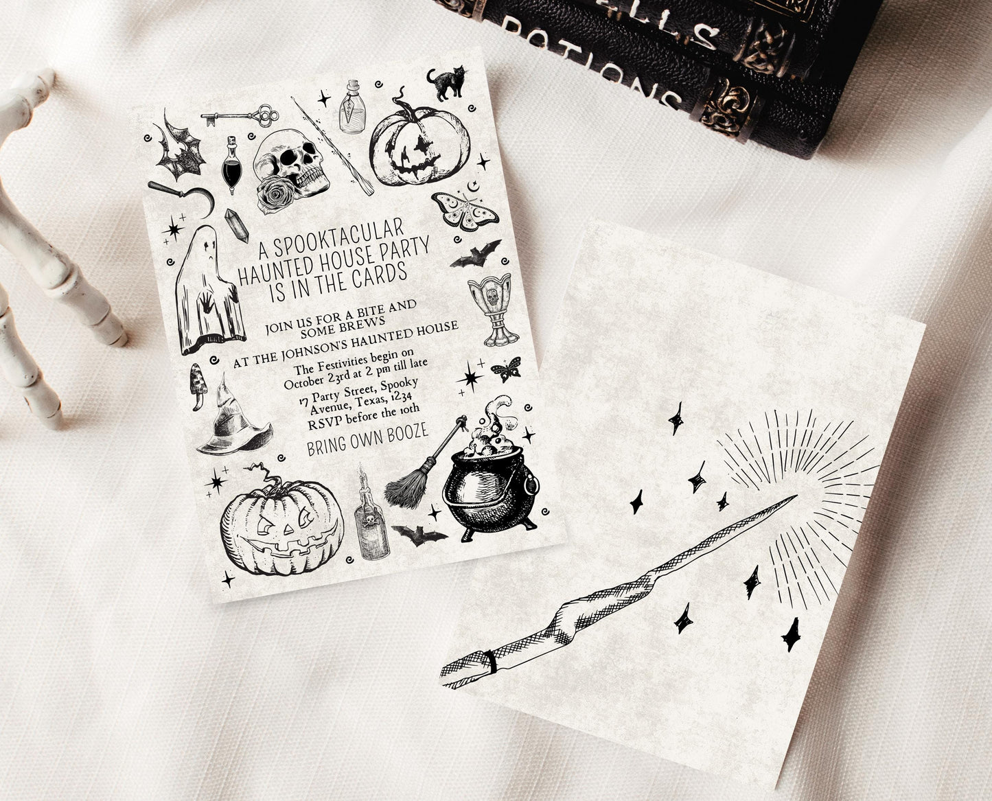 Editable Vintage Halloween Invitation, Haunted House in the Cards Halloween Party Invite, Printable Halloween Invite, Halloween House Party