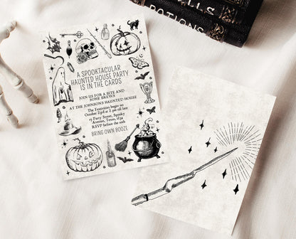 Editable Vintage Halloween Invitation, Haunted House in the Cards Halloween Party Invite, Printable Halloween Invite, Halloween House Party