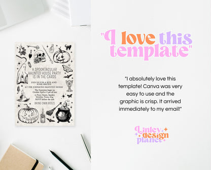 Editable Vintage Halloween Invitation, Haunted House in the Cards Halloween Party Invite, Printable Halloween Invite, Halloween House Party