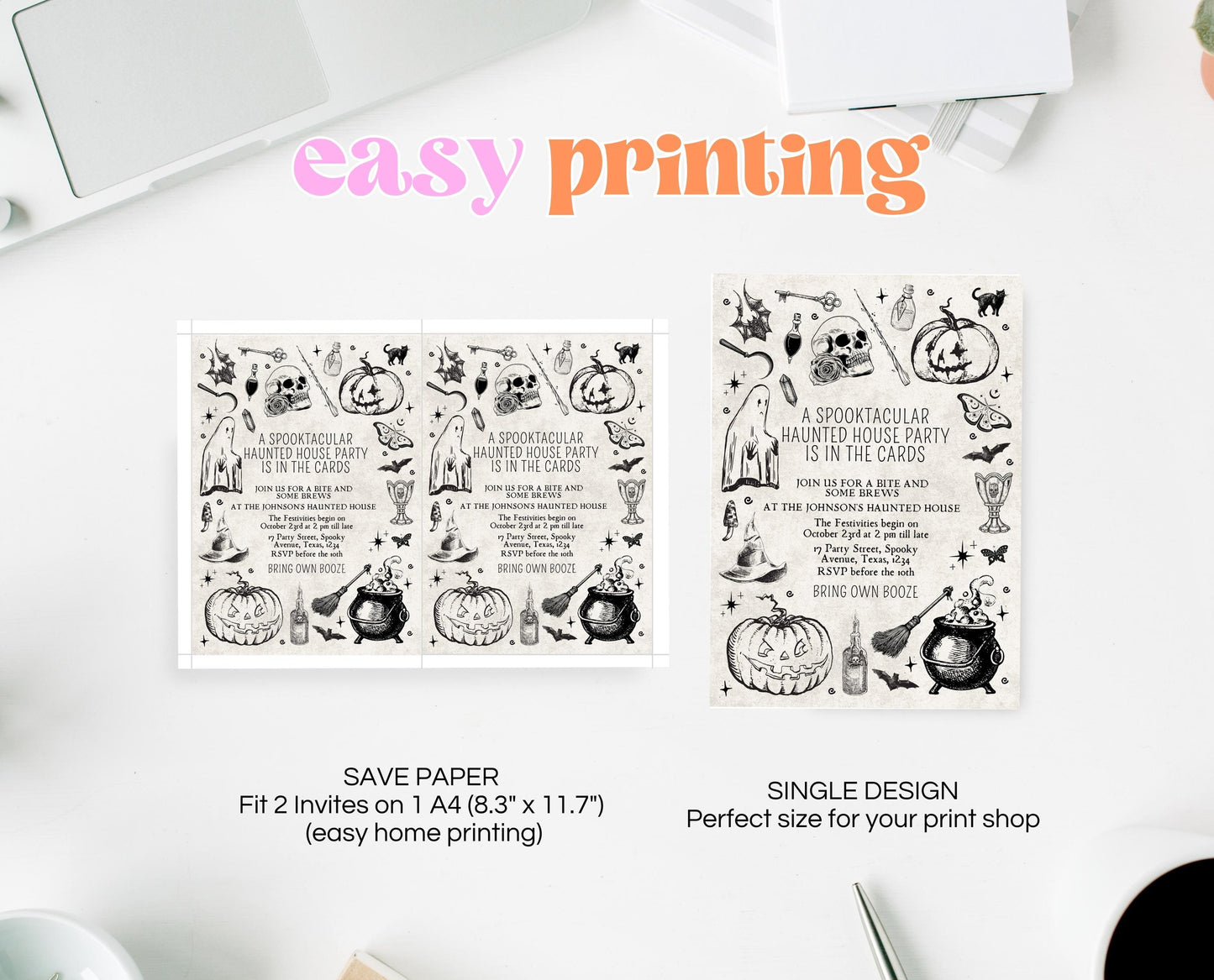 Editable Vintage Halloween Invitation, Haunted House in the Cards Halloween Party Invite, Printable Halloween Invite, Halloween House Party